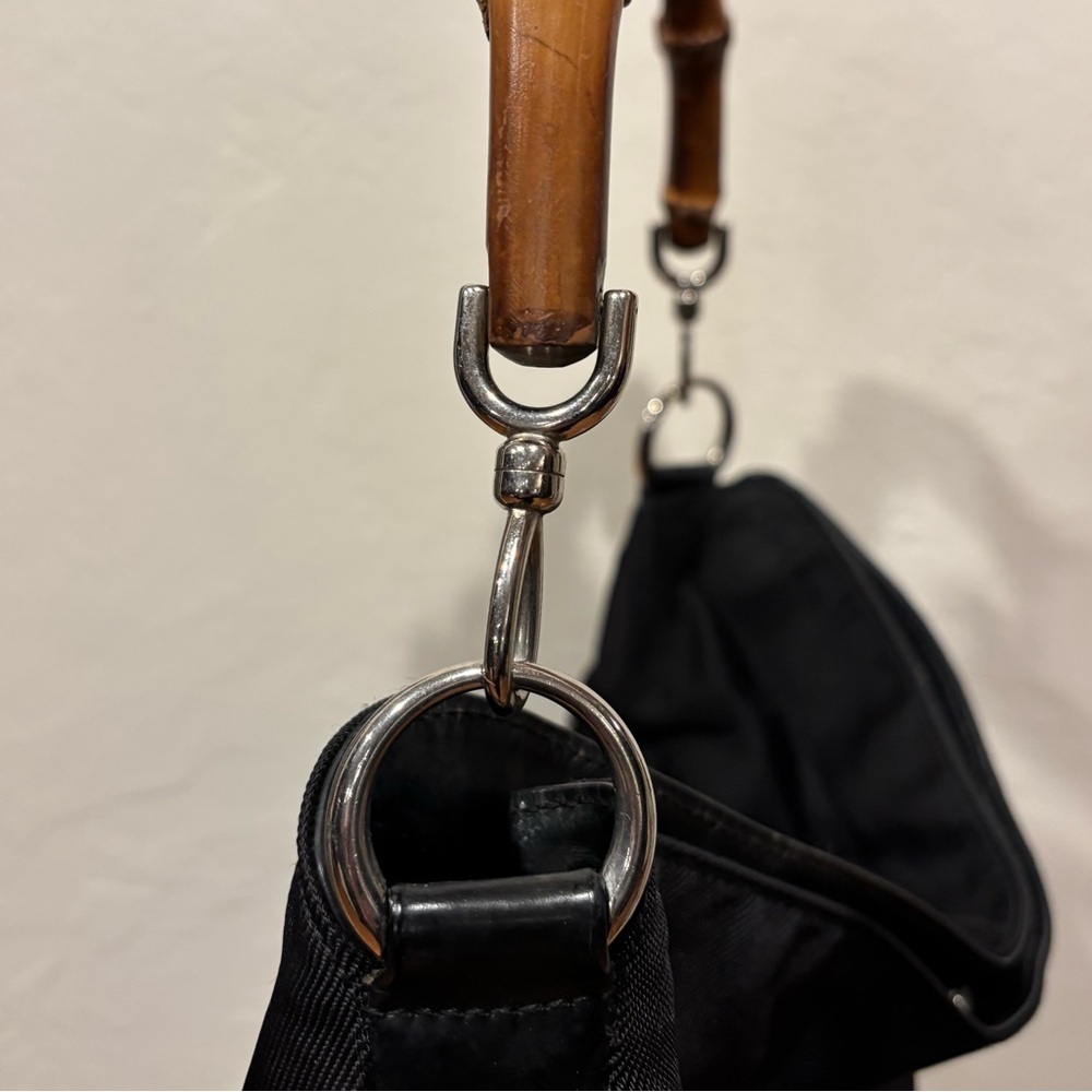GUCCI Diana Large Black Nylon Bamboo Handle Shoulder Bag. - Picture 5 of 16